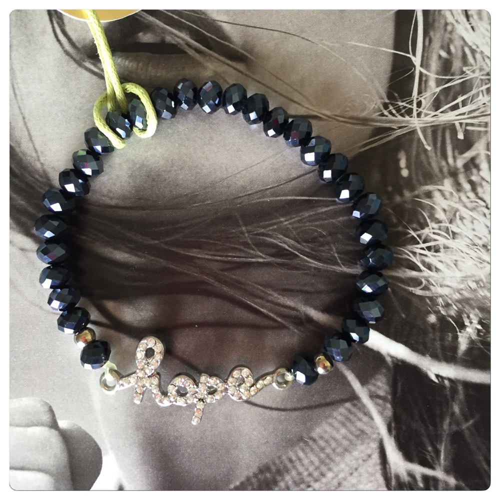 🆕 HOPE silver black bead stretch bracelet